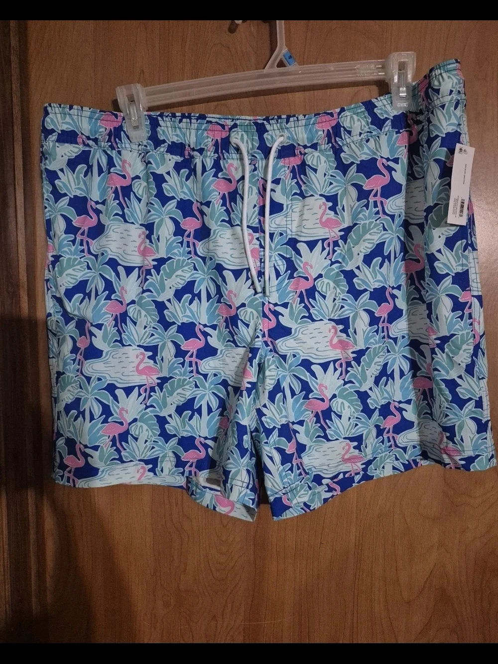 Men's Tropical Flamingo Print Swim Trunks - Blue
